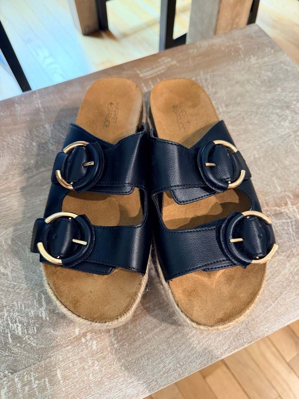 Market & Spruce Black Double Buckle Espadrille Sandals Size 7 - Picture 1 of 5